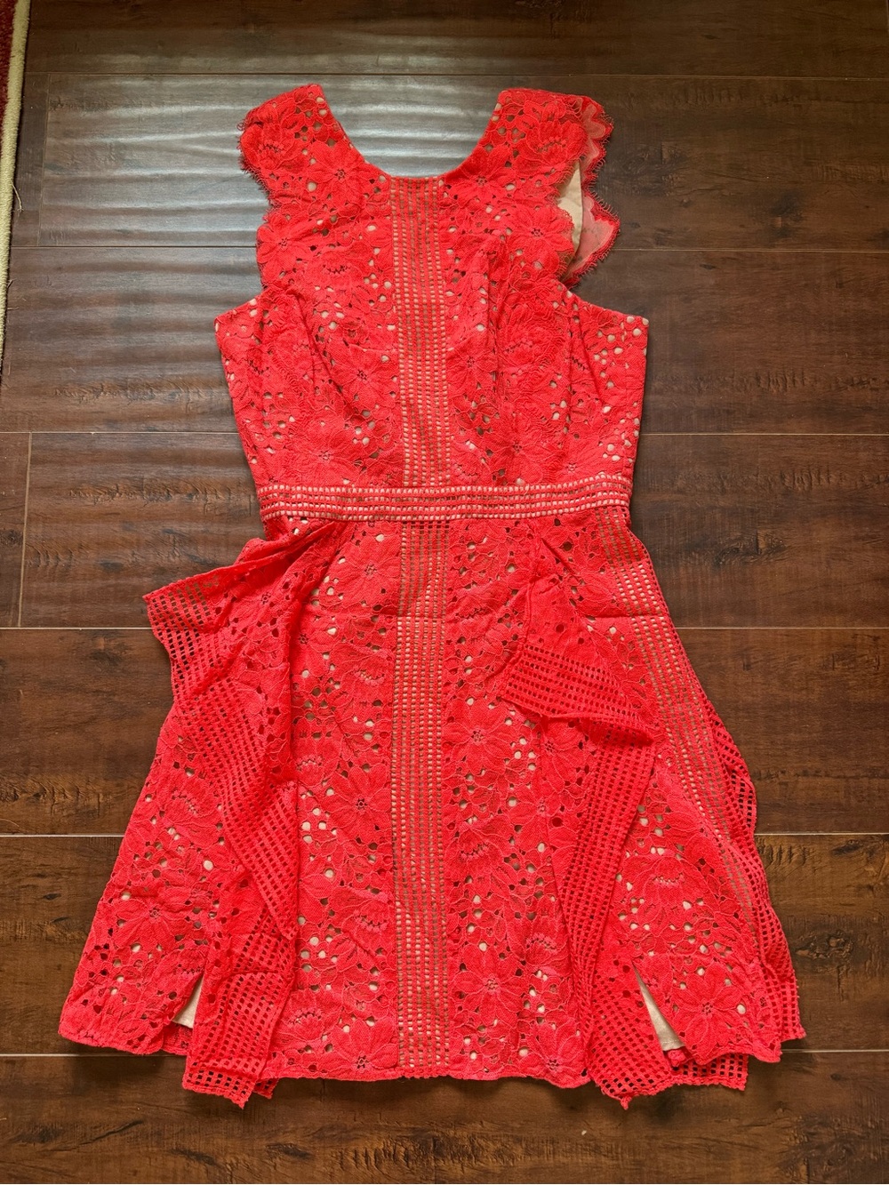 BCBGMaxAzria Blood Orange Floral Eyelet Fit-and-Flare Dress